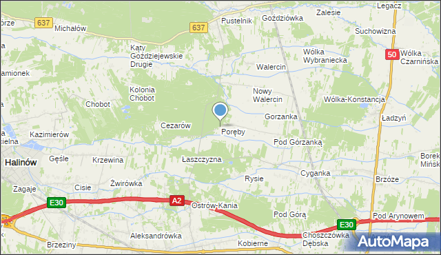 mapa Poręby, Poręby gmina Dębe Wielkie na mapie Targeo